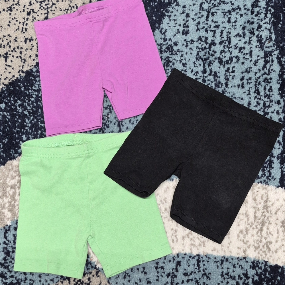 Girls' Cotton Bike Shorts Trio - Pink, Black & Mint